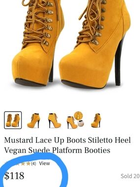 Mustard Lace-Up Stiletto Heel Vegan Suede Platform Booties - Women